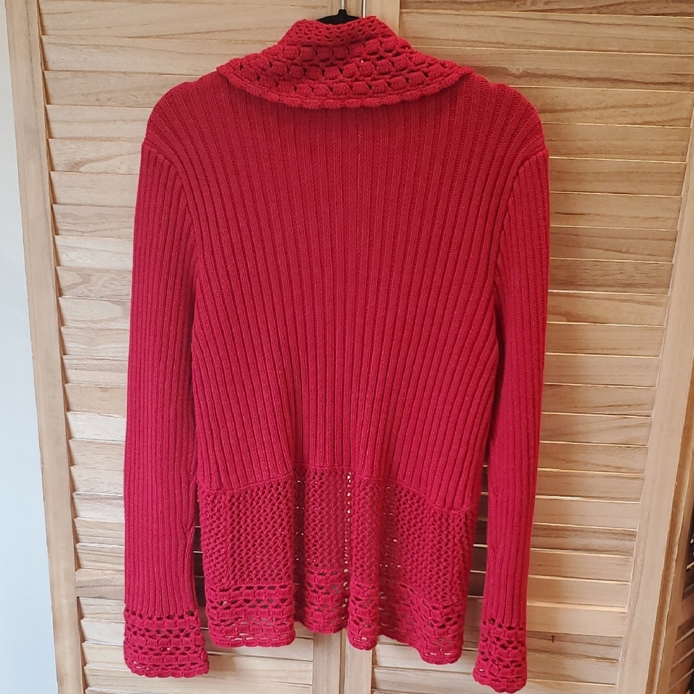 Coldwater Creek Open knit crochet boho style Women's Rich Red Cardigan SZ S - Picture 6 of 11